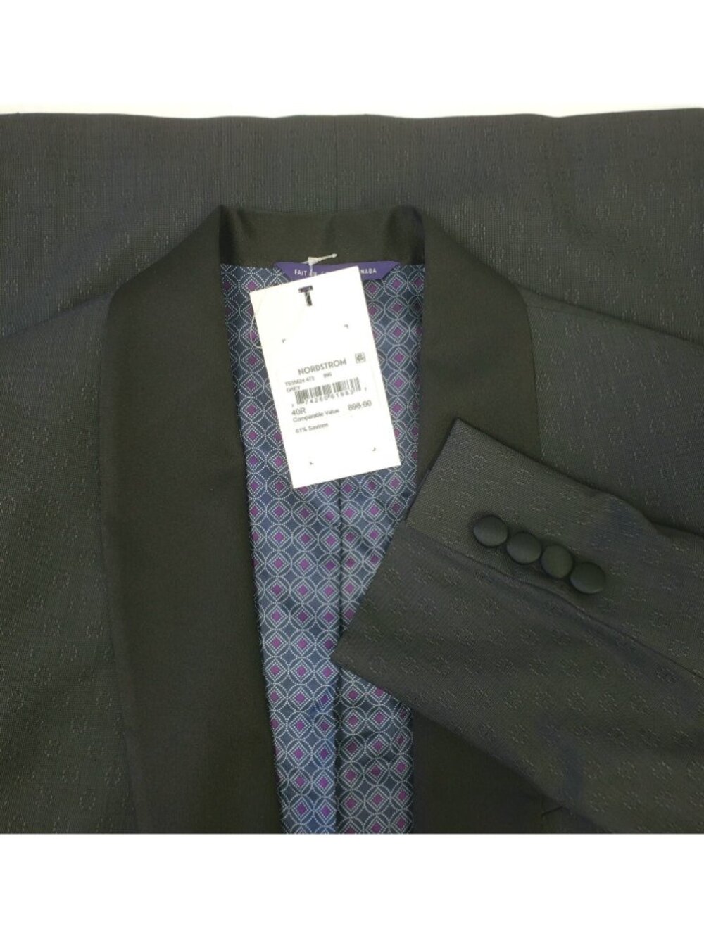 Ted Baker Josh Men's Wool Tuxedo Jacket Blazer Sport Coat Grey Size 40R - Picture 4 of 5